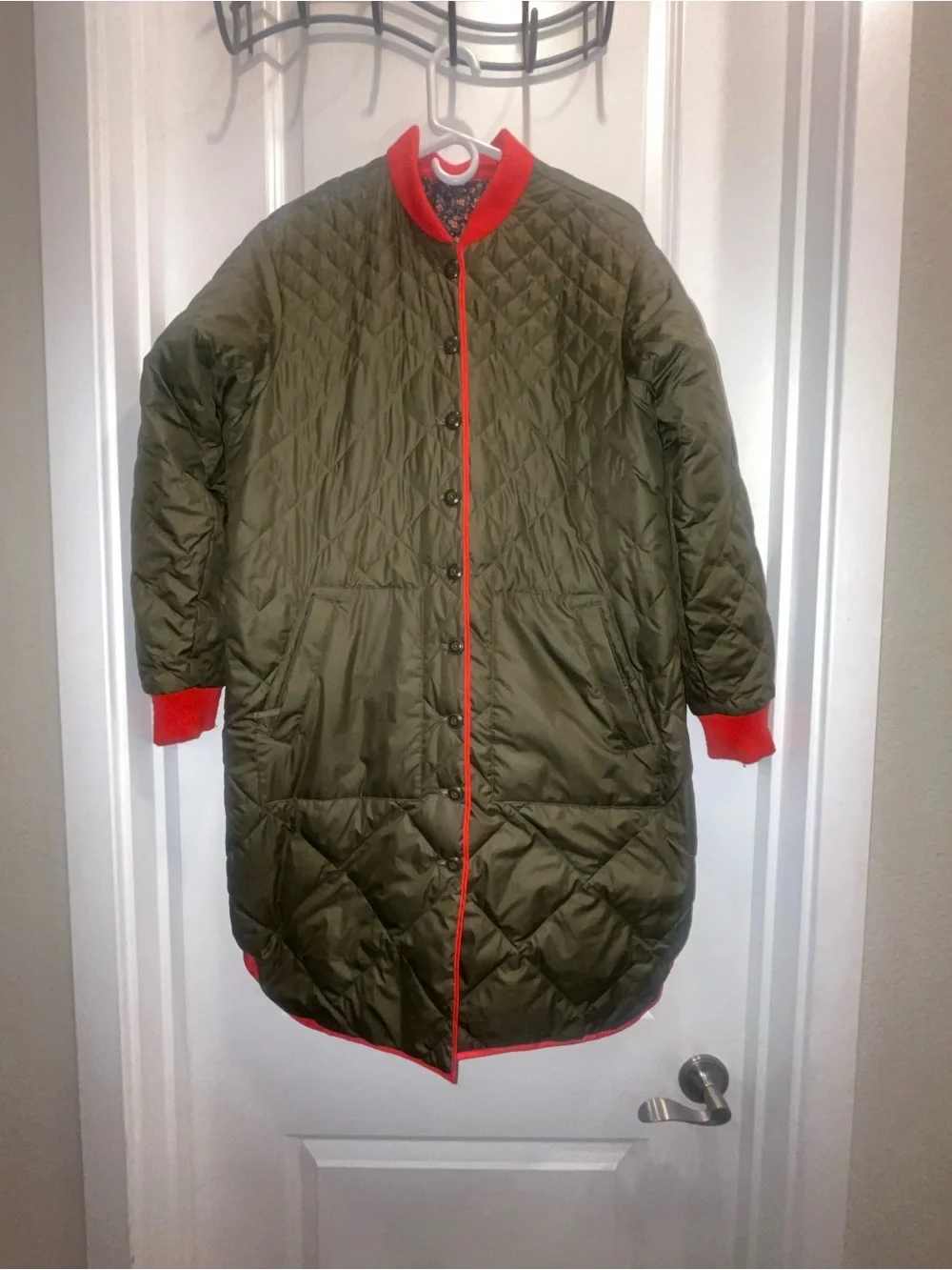 The Great + Eddie Bauer reversible down quilted bomber jacket
